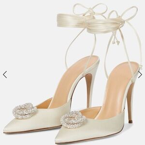 MAGDA BUTRYM Off-White Crystal-embellished Satin Pumps Size 36.5